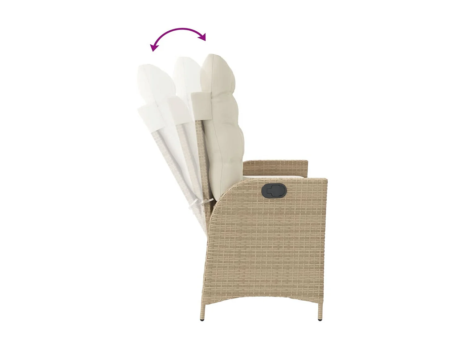Banc inclinable de jardin avec coussins beige résine tressée