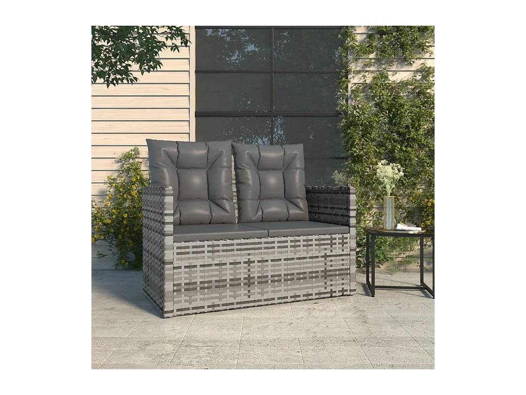 Banco de jardim com almofadões 105 cm vime PE cinzento