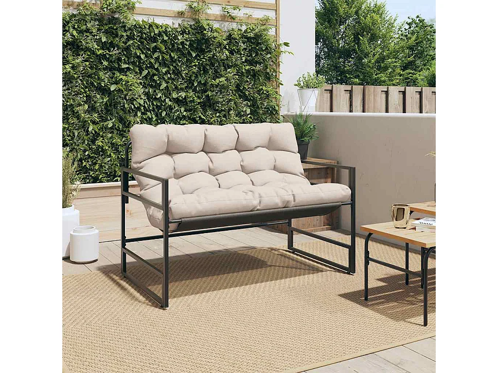 Banc de jardin avec coussin taupe 113 cm acier