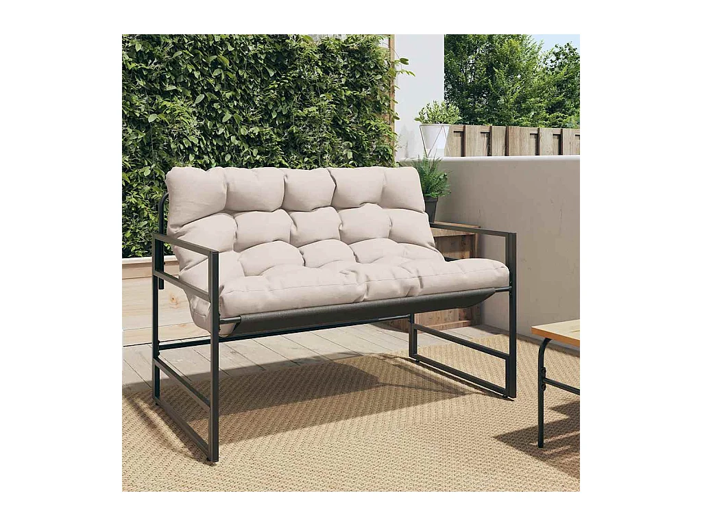 Banc de jardin avec coussin taupe 113 cm acier