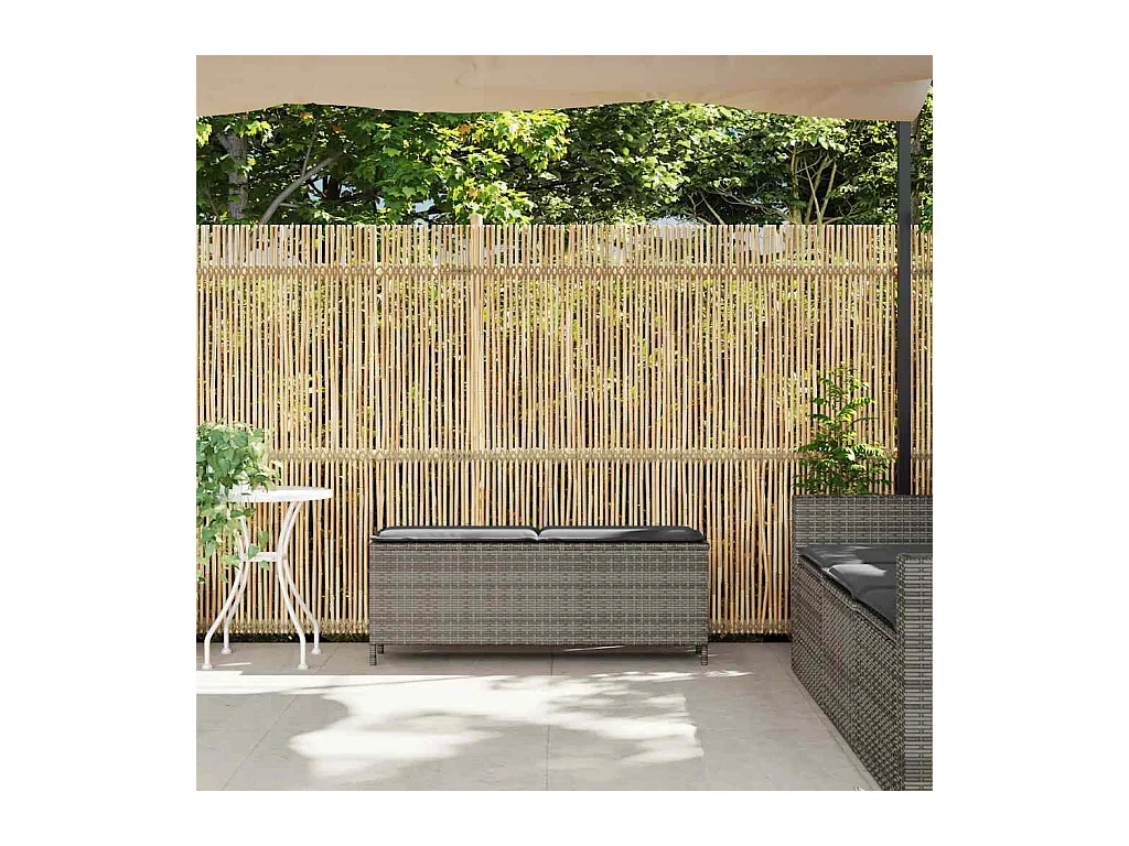 Banc de jardin avec coussin gris 110x30x40,5 cm résine tressée