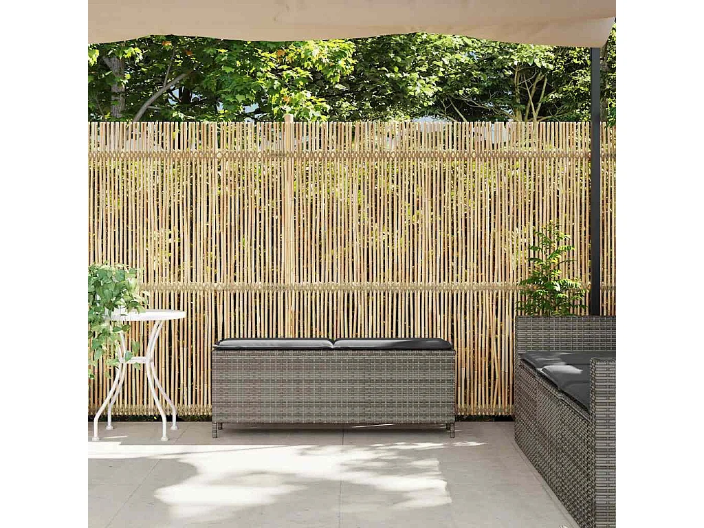 Banc de jardin avec coussin gris 110x30x40,5 cm résine tressée