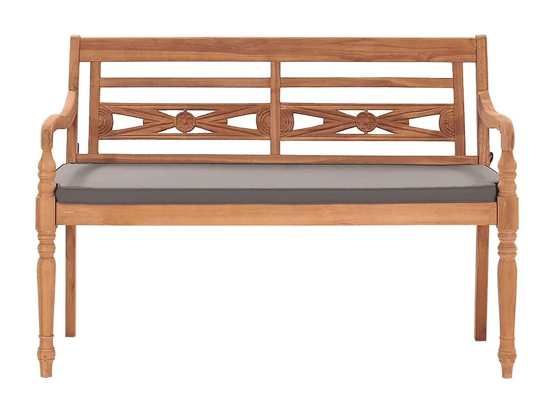 Banco Batavia madera maciza de teca con cojín gris oscuro 120cm