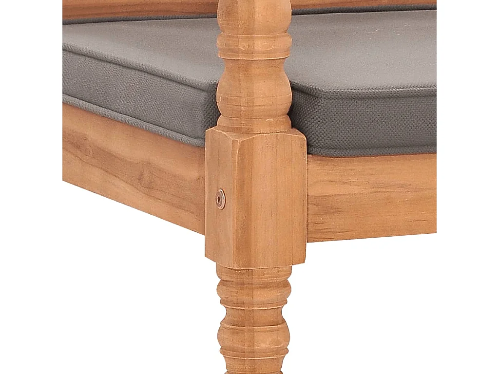 Banco Batavia madera maciza de teca con cojín gris oscuro 120cm