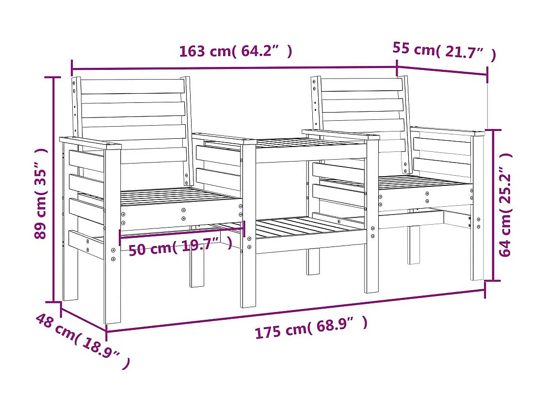 Banc de jardin avec table 2 places bois massif de douglas