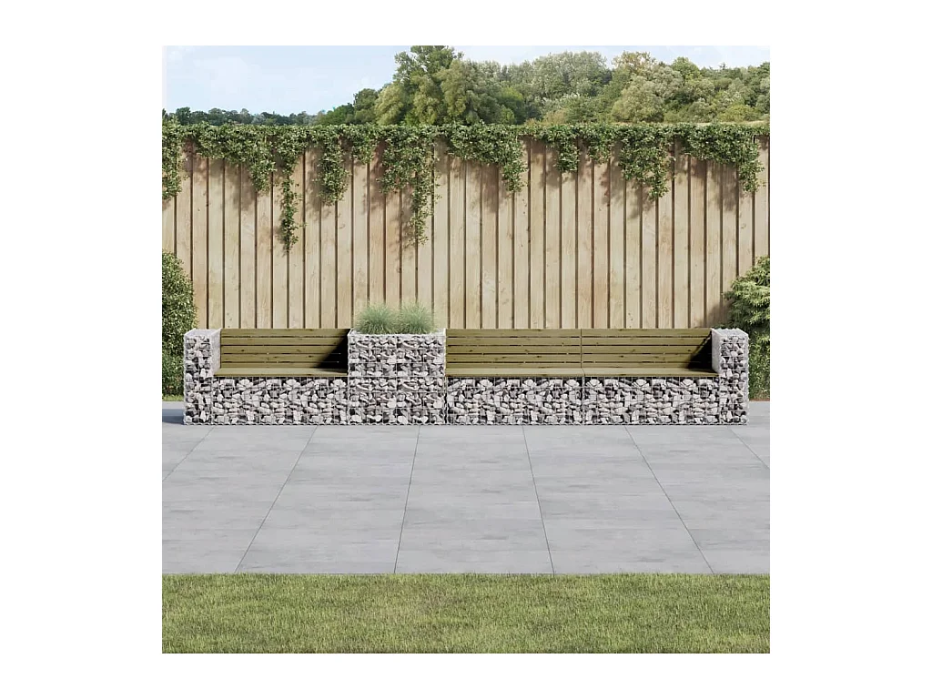 Banc de jardin avec panier en gabion bois de pin imprégné