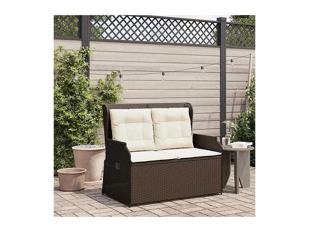 Banc inclinable de jardin avec coussins marron résine tressée