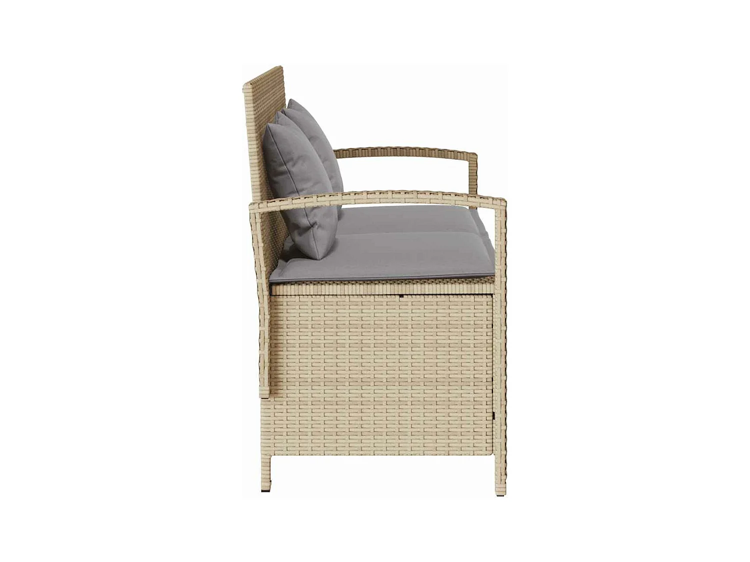 Banco de jardín con almacenaje y cojín beige ratán sintético