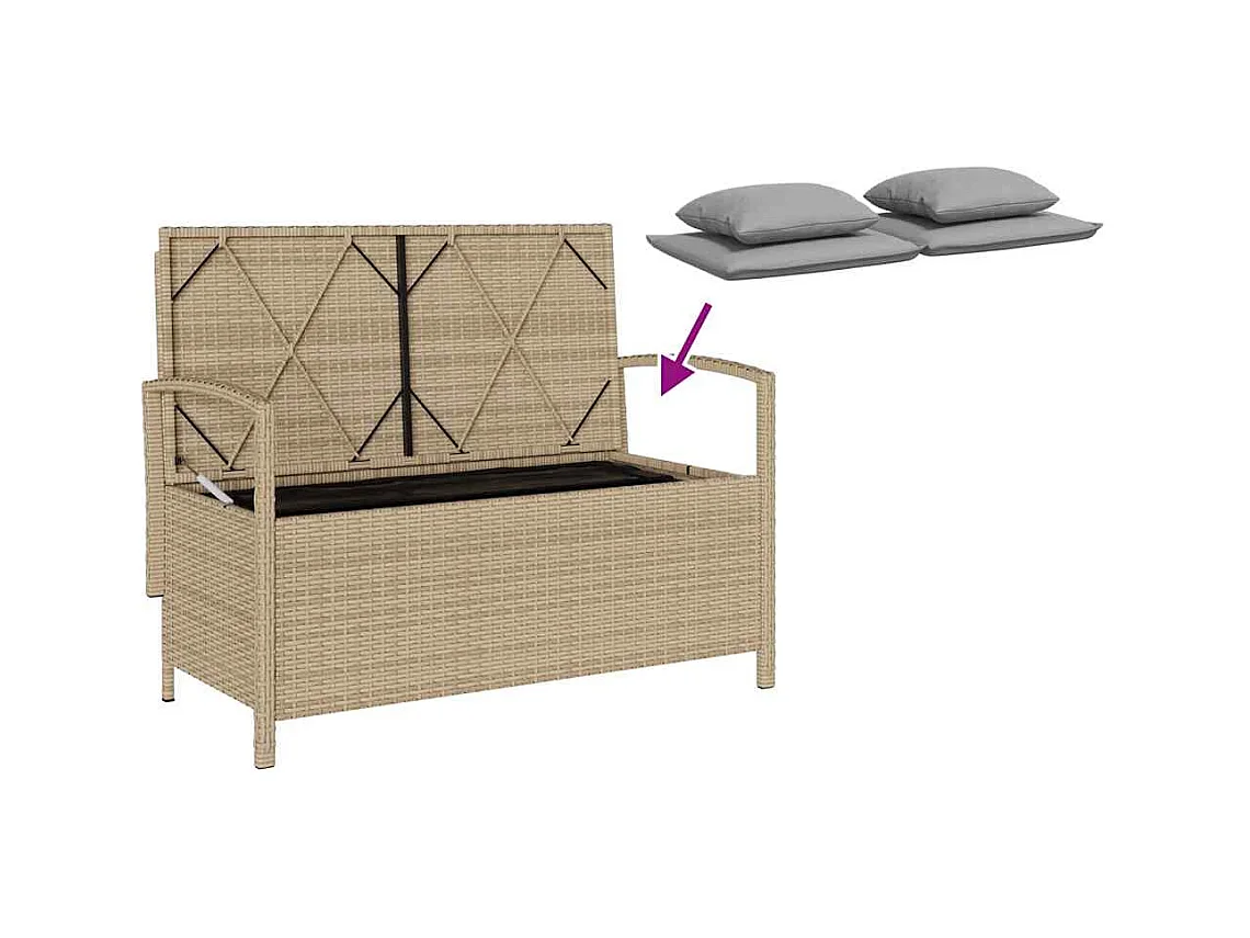 Banco de jardín con almacenaje y cojín beige ratán sintético