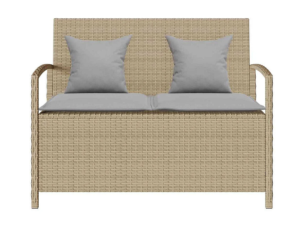 Banc de rangement de jardin avec coussin beige résine tressée