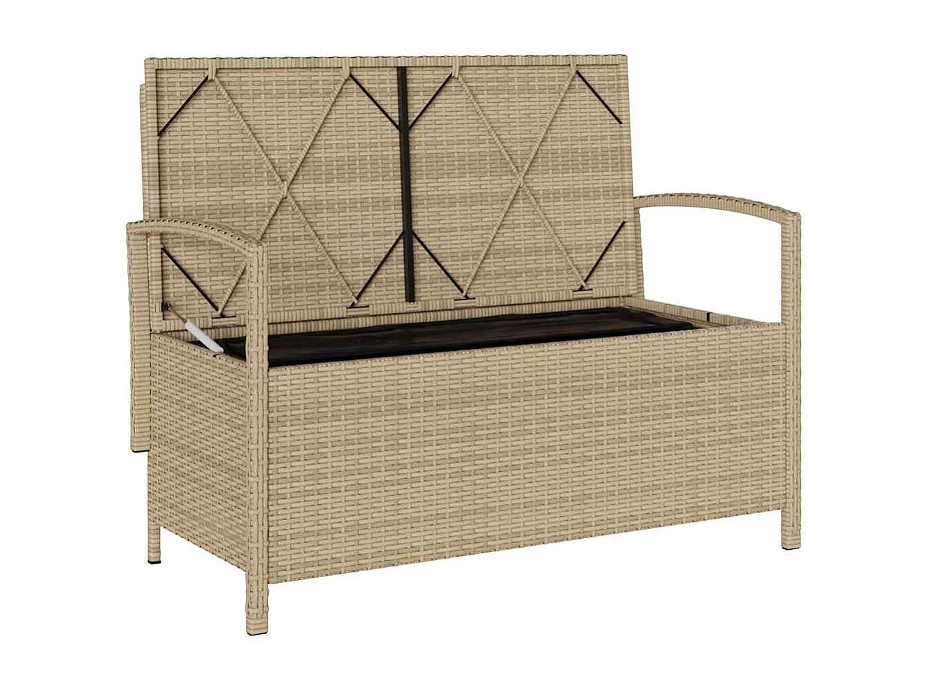 Banc de rangement de jardin avec coussin beige résine tressée
