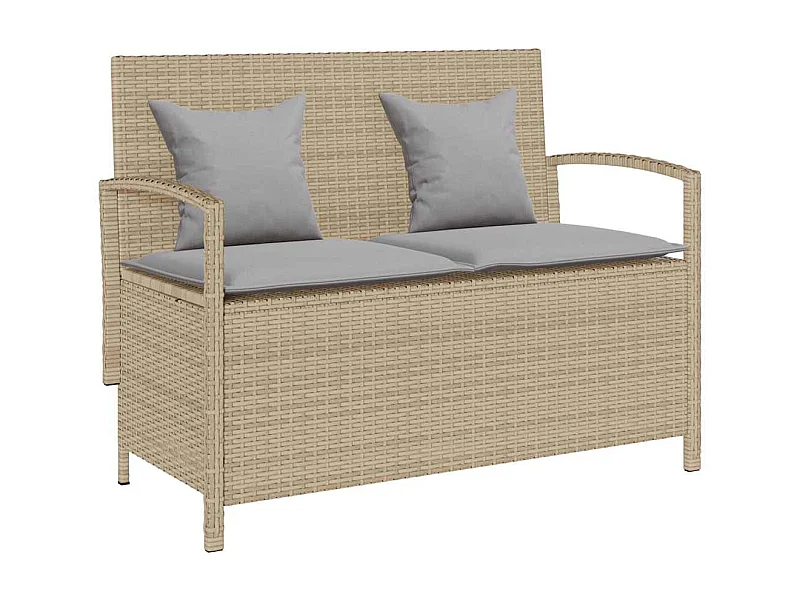 Banc de rangement de jardin avec coussin beige résine tressée