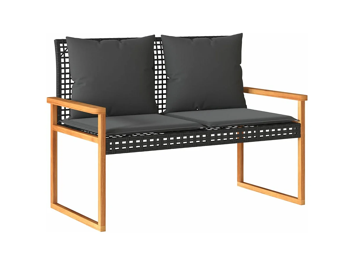 Banc de jardin avec coussin noir résine tressée et acacia
