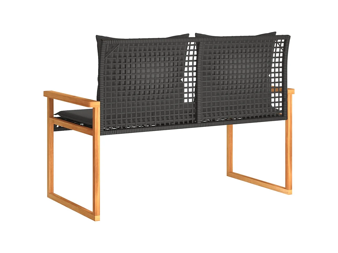 Banc de jardin avec coussin noir résine tressée et acacia