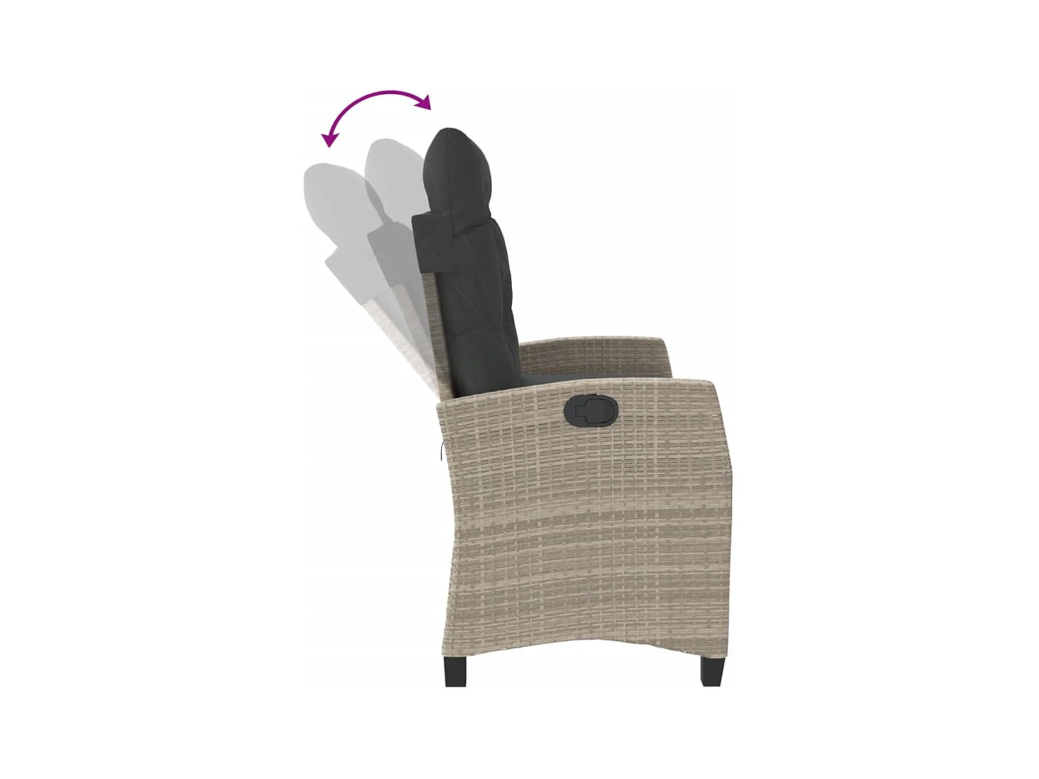 Banc inclinable de jardin et coussins gris clair résine tressée