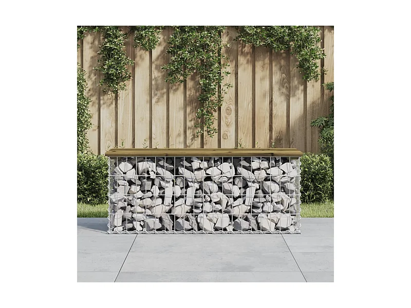 Banco jardín diseño gavión madera pino impregnada 103x31,5x42cm