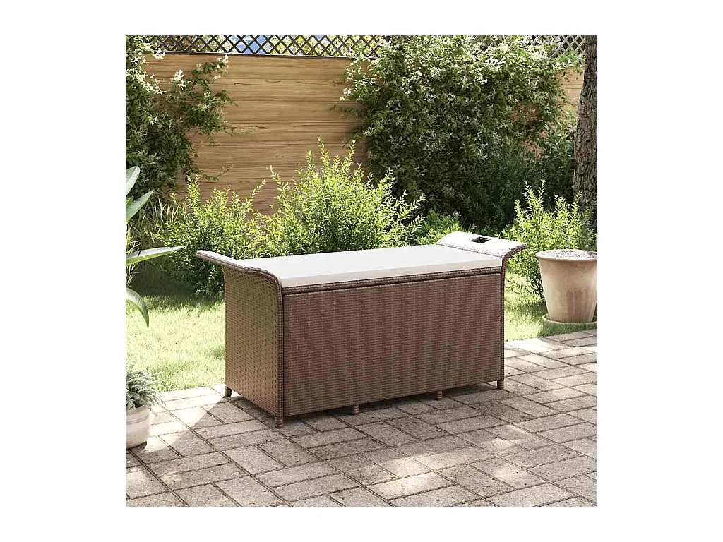 Banc de jardin avec coussin marron 116x46x57 cm résine tressée