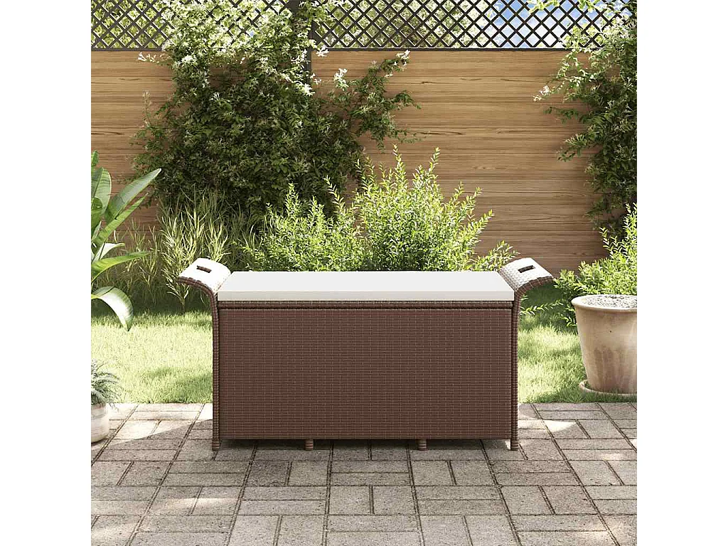 Banc de jardin avec coussin marron 116x46x57 cm résine tressée