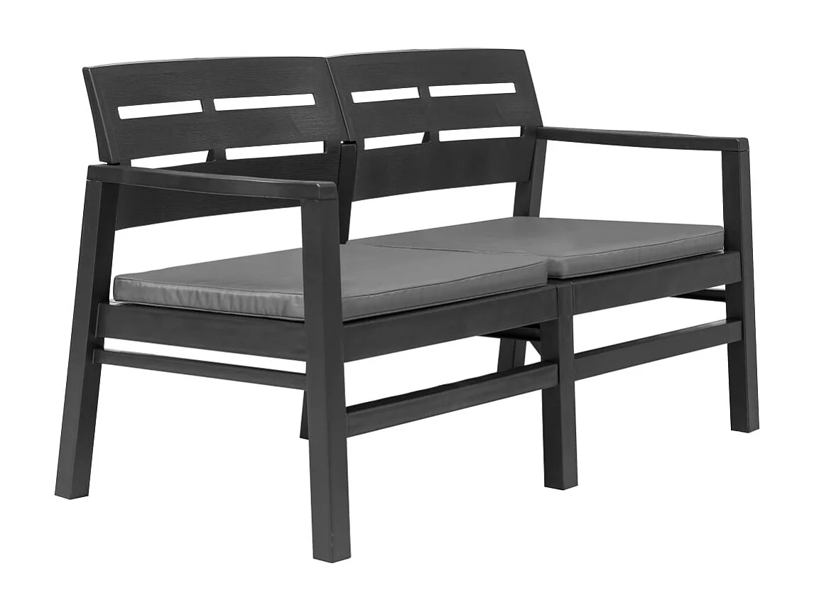 Banco de jardín 2 plazas con cojines 133 cm plástico gris