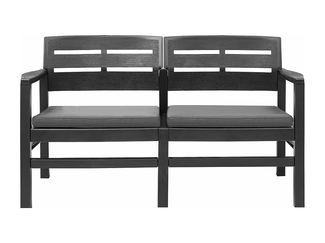Banco de jardín 2 plazas con cojines 133 cm plástico gris