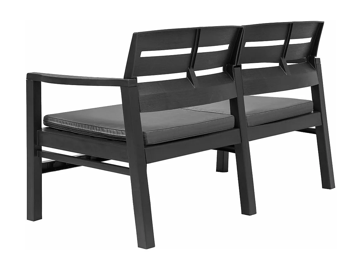 Banco de jardín 2 plazas con cojines 133 cm plástico gris