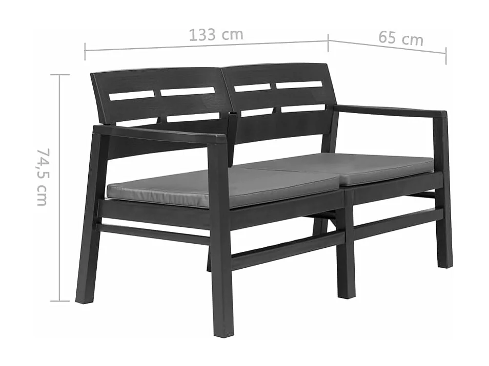 Banco de jardín 2 plazas con cojines 133 cm plástico gris