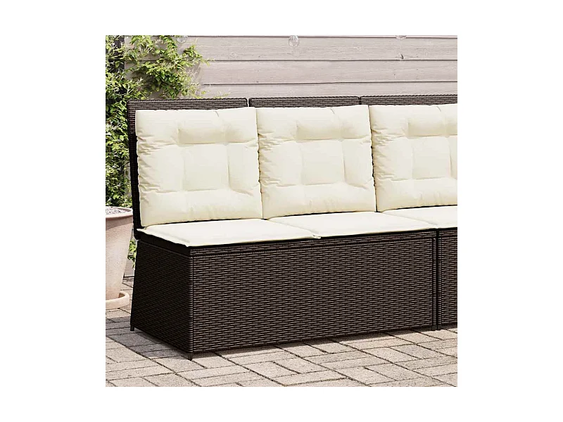 Sillón reclinable de jardín con cojines ratán sintético marrón