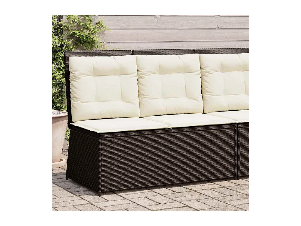 Banc inclinable de jardin avec coussins marron résine tressée