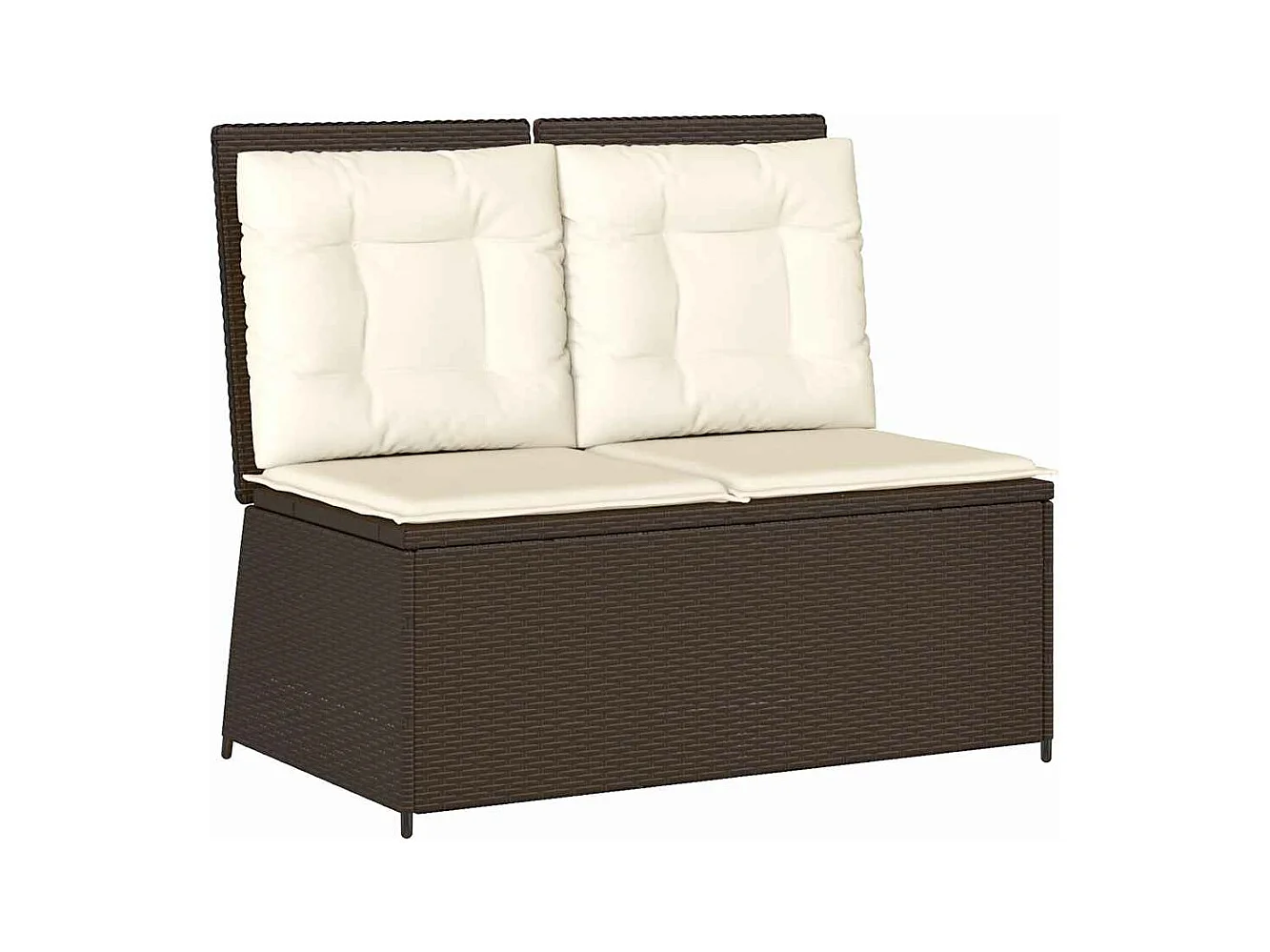 Banc inclinable de jardin avec coussins marron résine tressée