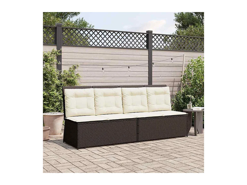 Banc inclinable de jardin avec coussins marron résine tressée