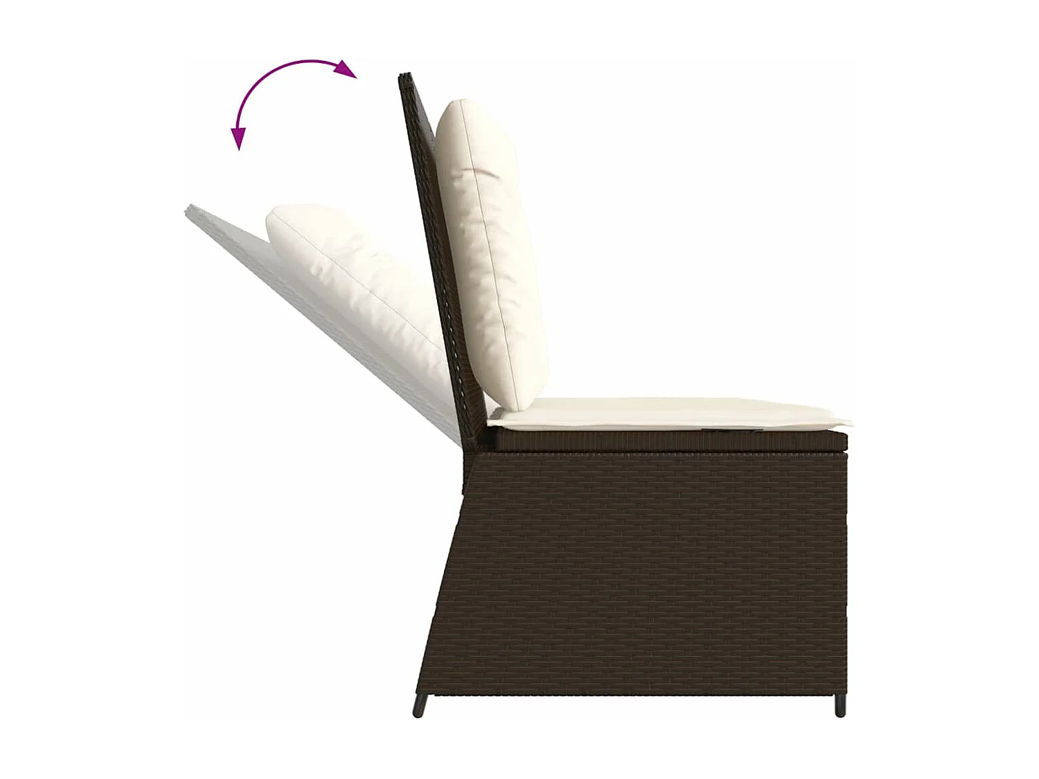 Sillón reclinable de jardín con cojines ratán sintético marrón