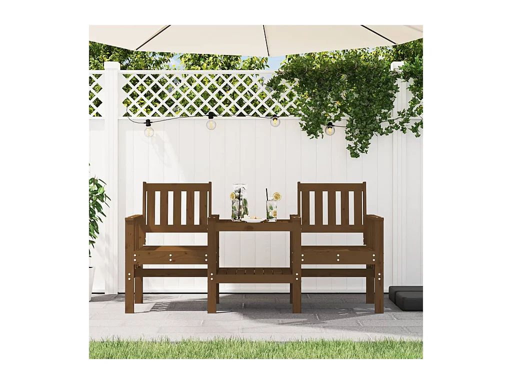 Banco jardín con mesa 2 plazas madera maciza pino marrón miel