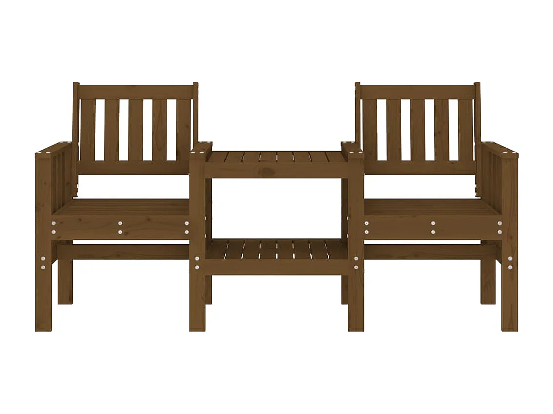 Banco jardín con mesa 2 plazas madera maciza pino marrón miel