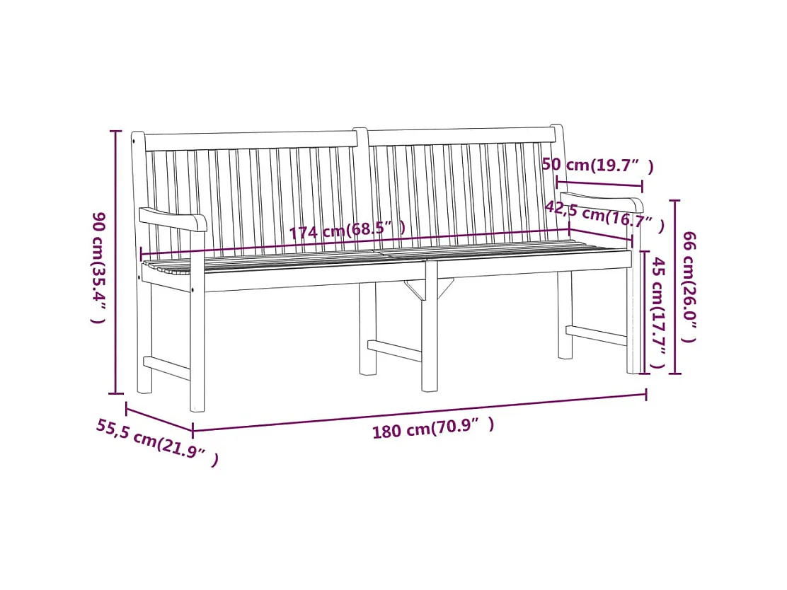 Banc de jardin 180 cm Bois solide d'acacia