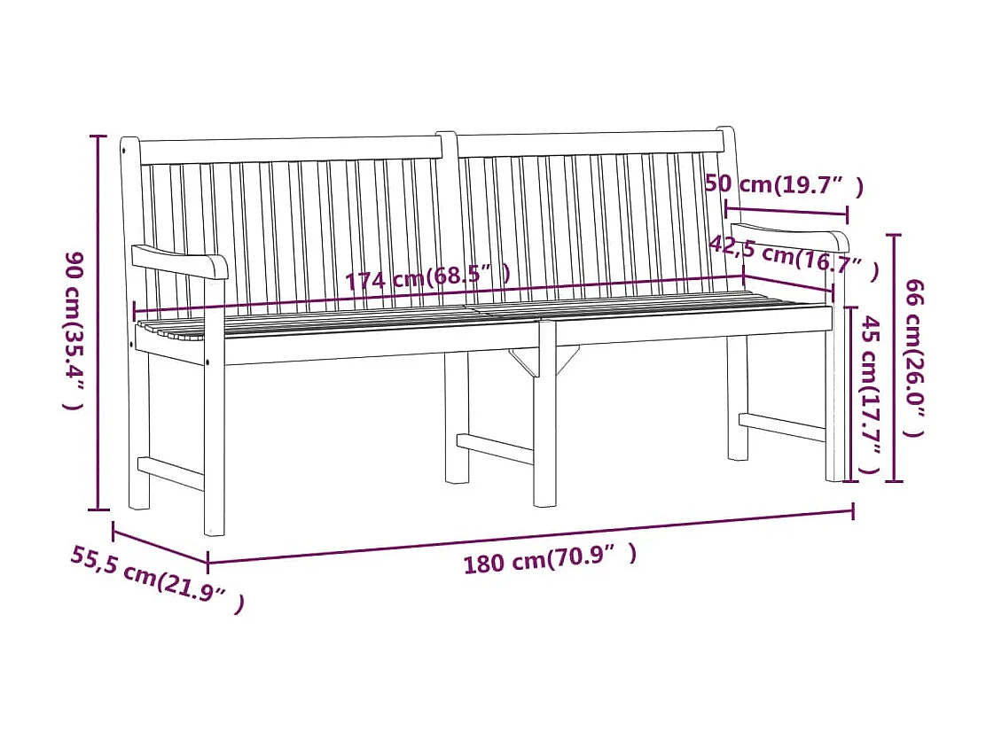 Banc de jardin 180 cm Bois solide d'acacia
