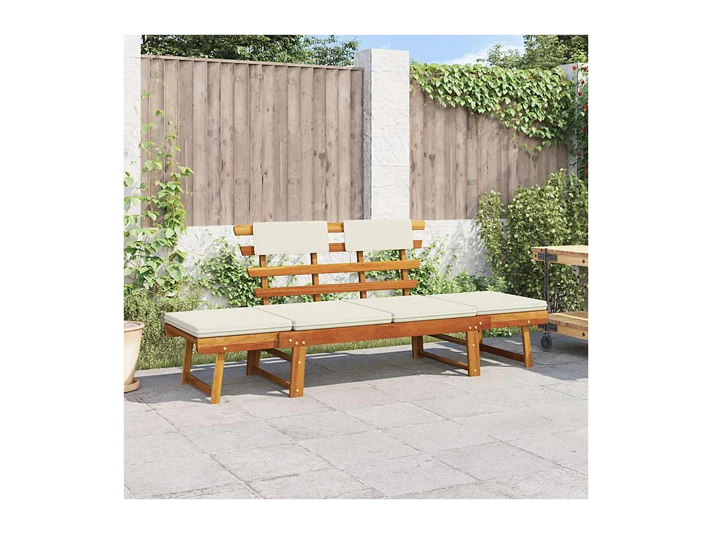 Banc de jardin avec coussins 2-en-1 190 cm Bois solide d'acacia