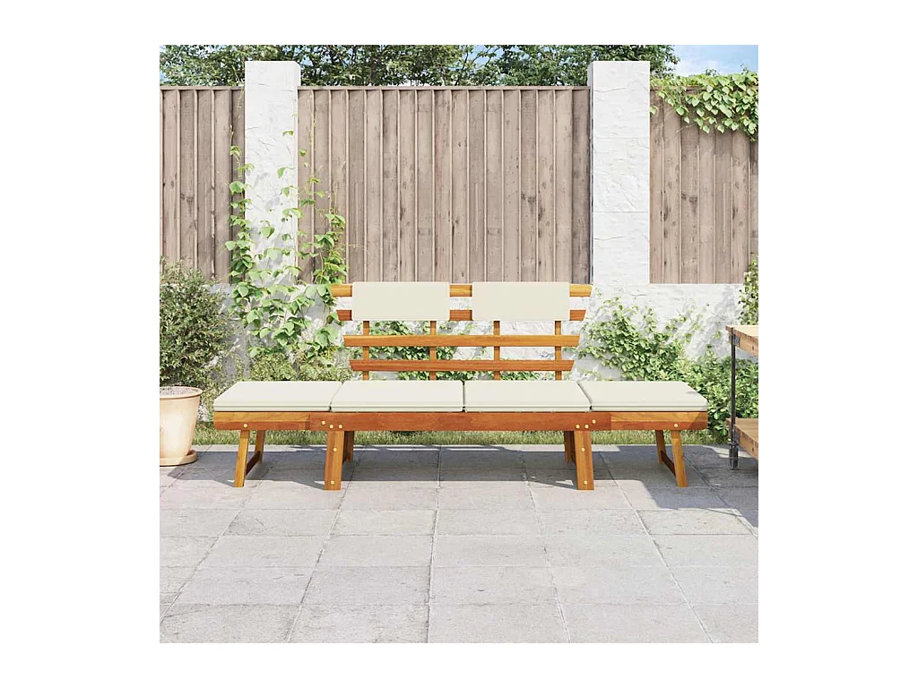 Banc de jardin avec coussins 2-en-1 190 cm Bois solide d'acacia