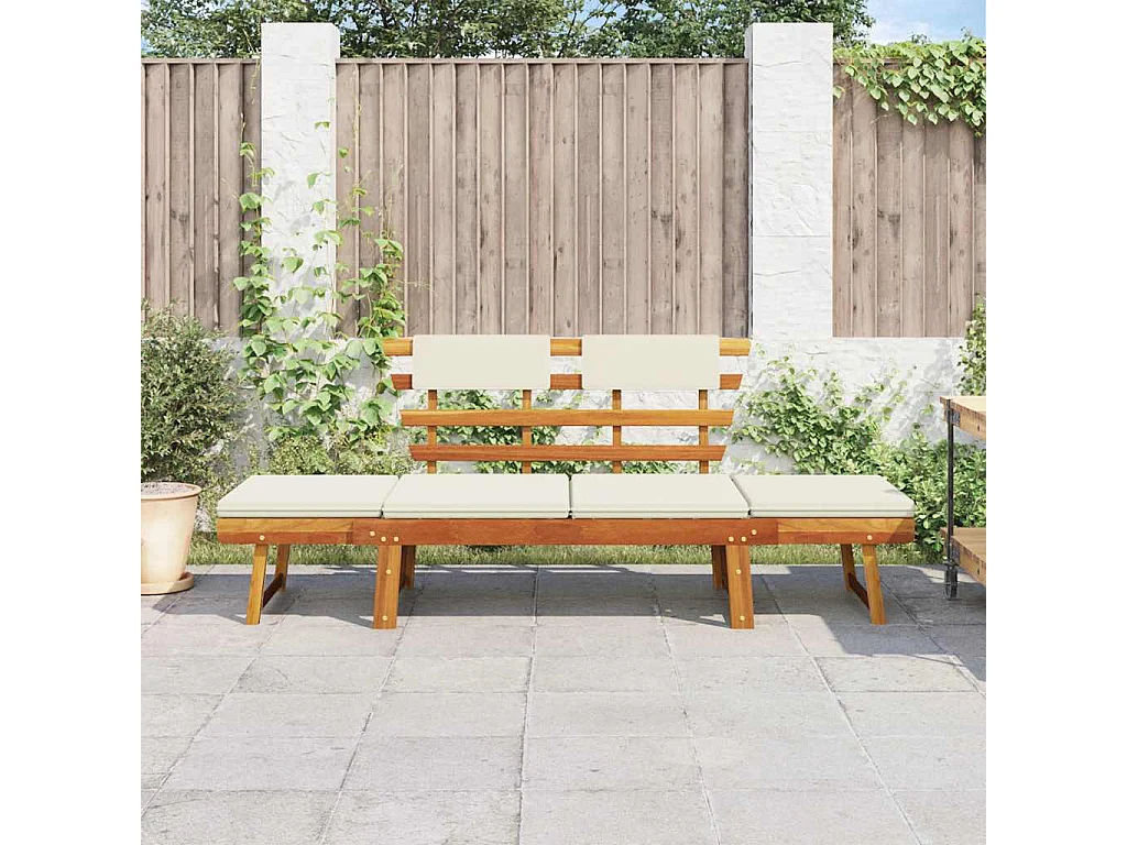 Banc de jardin avec coussins 2-en-1 190 cm Bois solide d'acacia