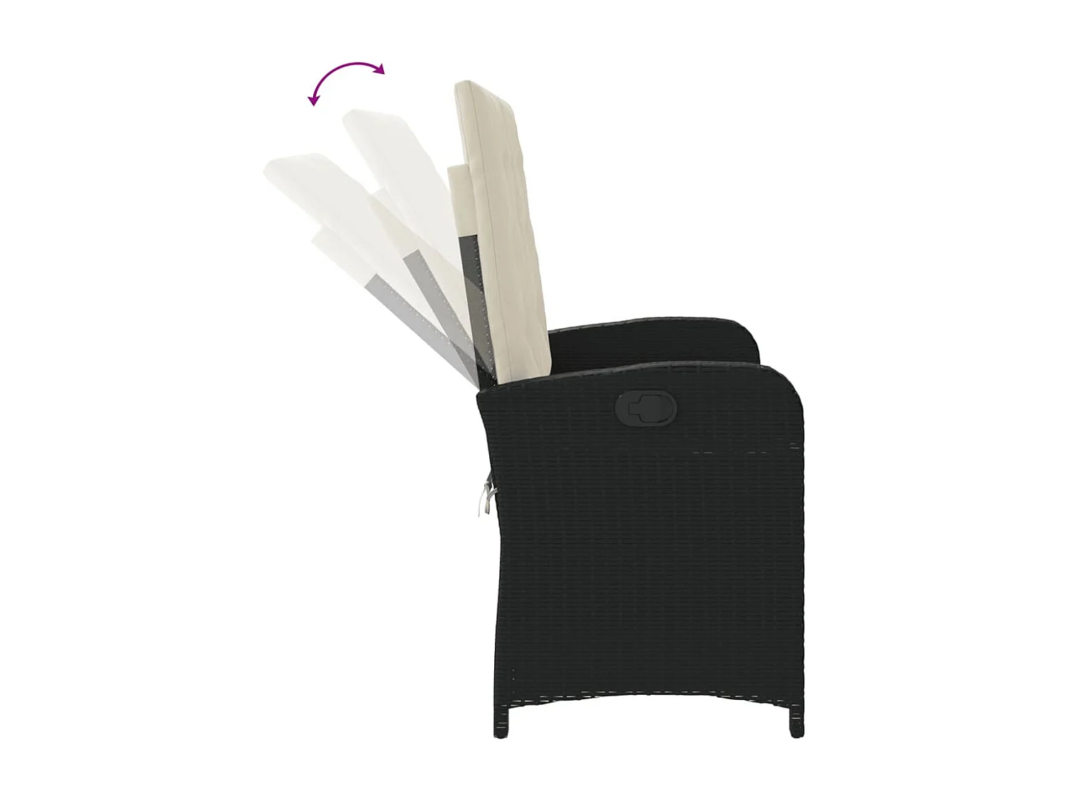 Sillón reclinable de jardín con cojines ratán sintético negro