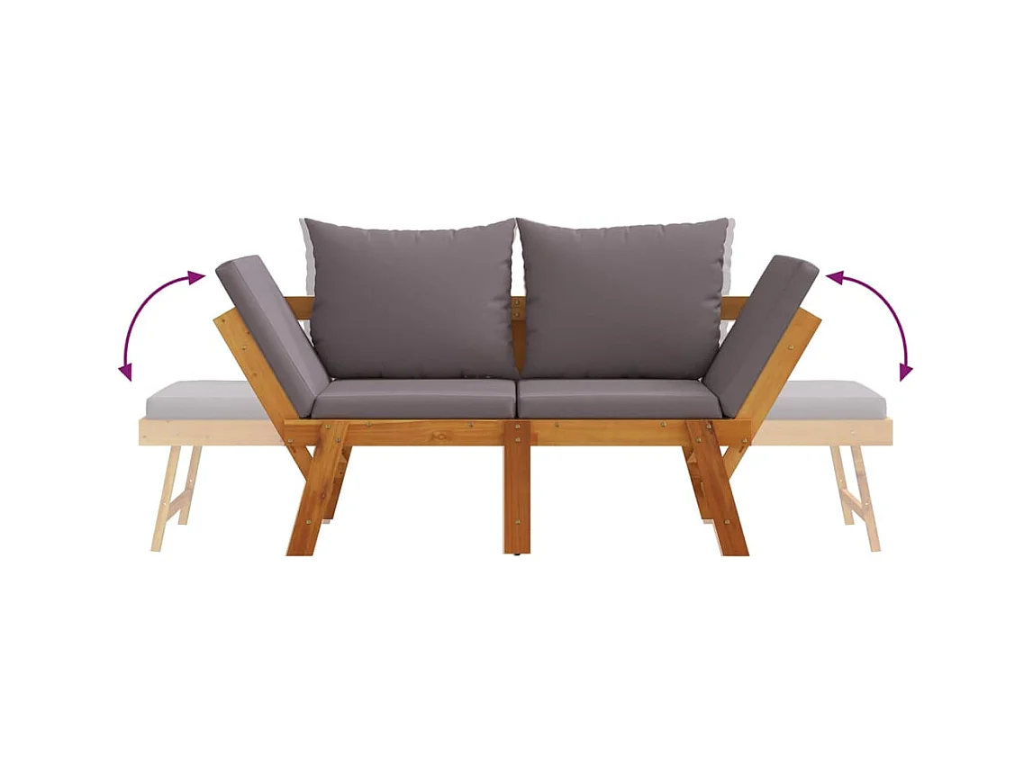 Banc de jardin avec coussins 2 en 1 bois d'acacia massif