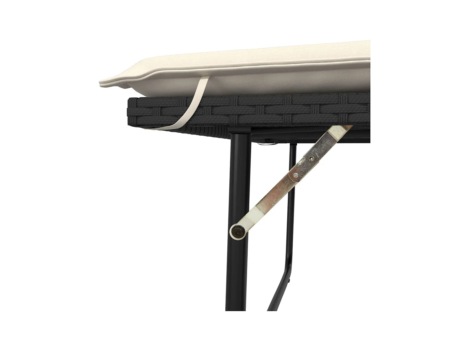 Banco de jardín con cojines y reposapiés ratán sintético negro