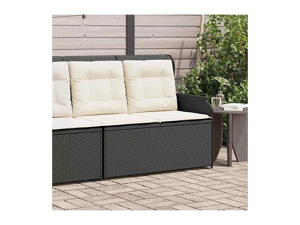 Banc inclinable de jardin avec coussins noir résine tressée