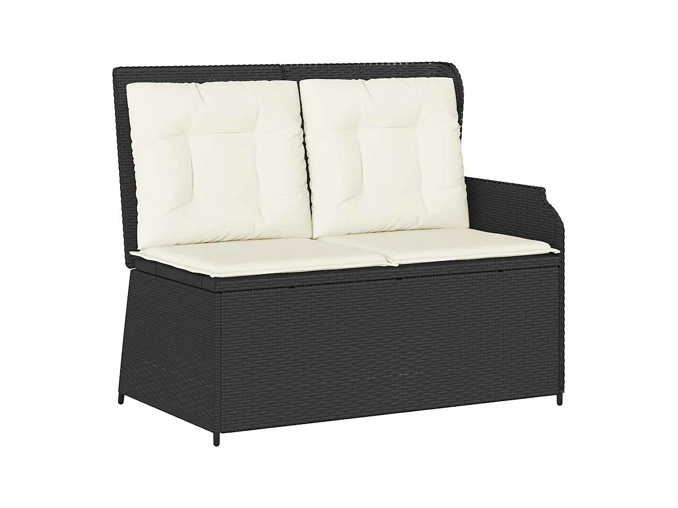 Banc inclinable de jardin avec coussins noir résine tressée
