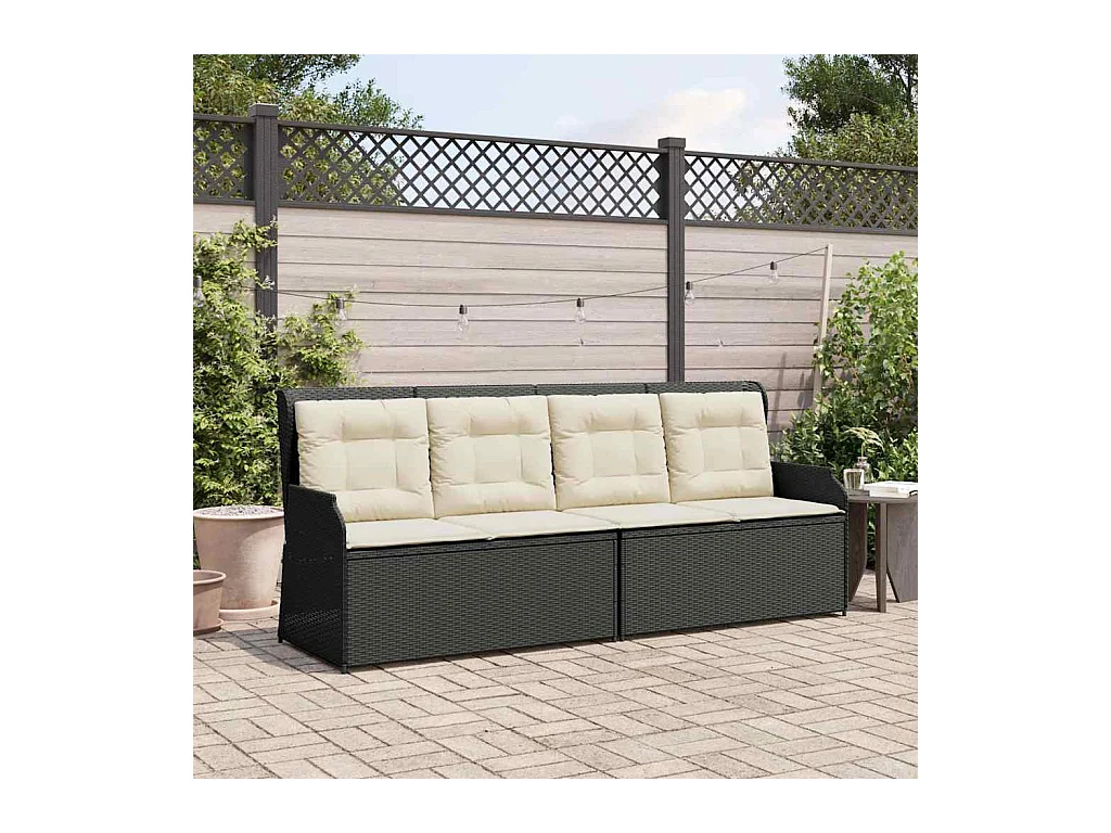 Banc inclinable de jardin avec coussins noir résine tressée
