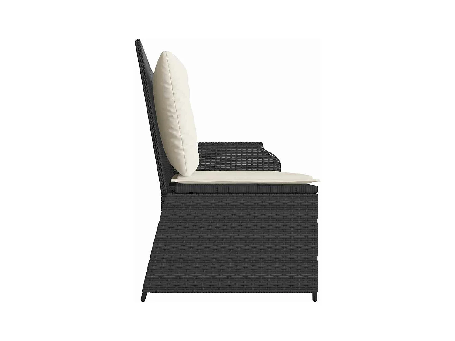 Banc inclinable de jardin avec coussins noir résine tressée