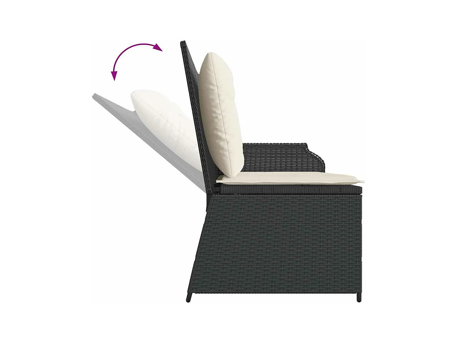 Banc inclinable de jardin avec coussins noir résine tressée