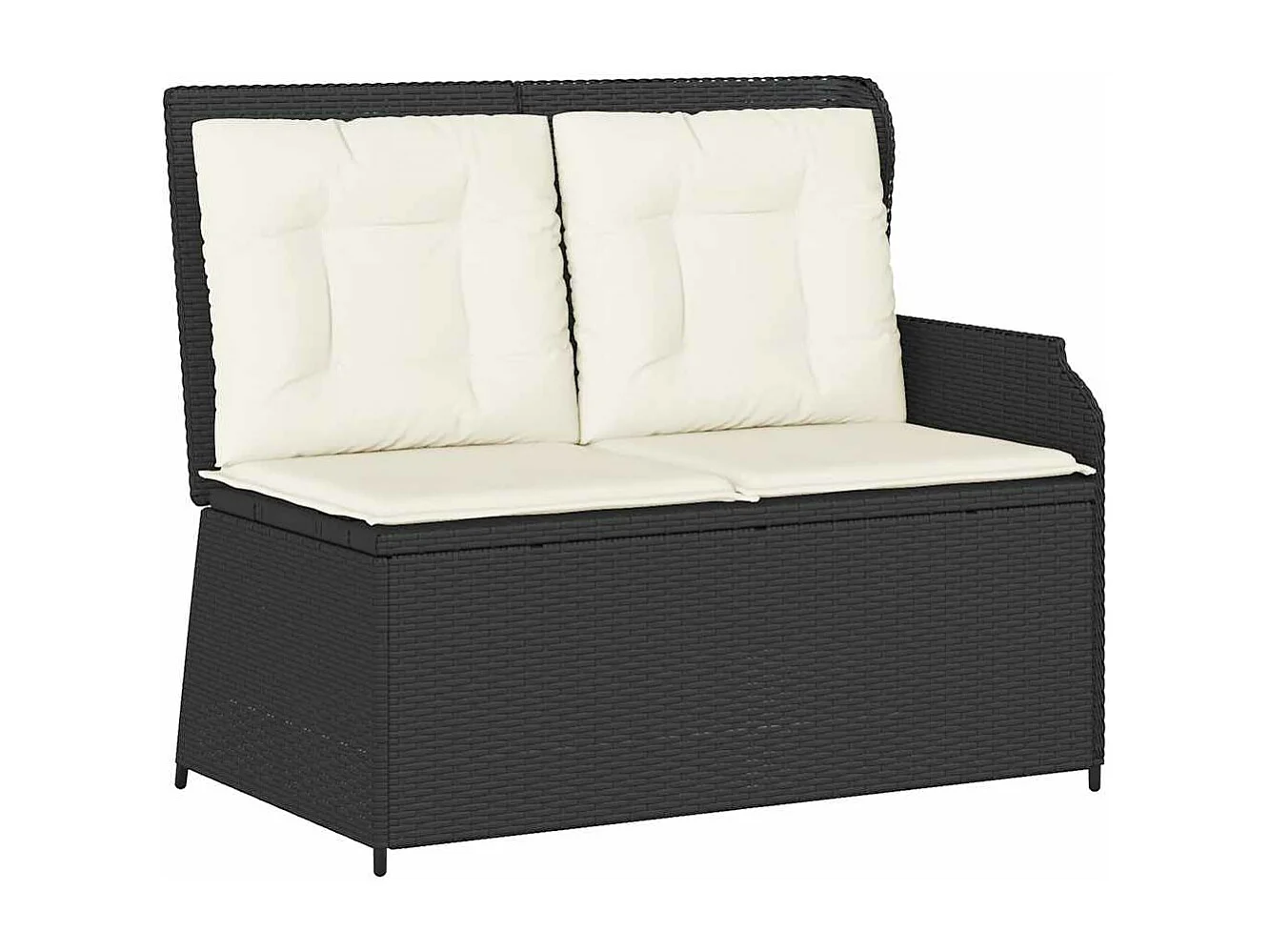 Banco de jardim reclinável com almofadões vime PE preto