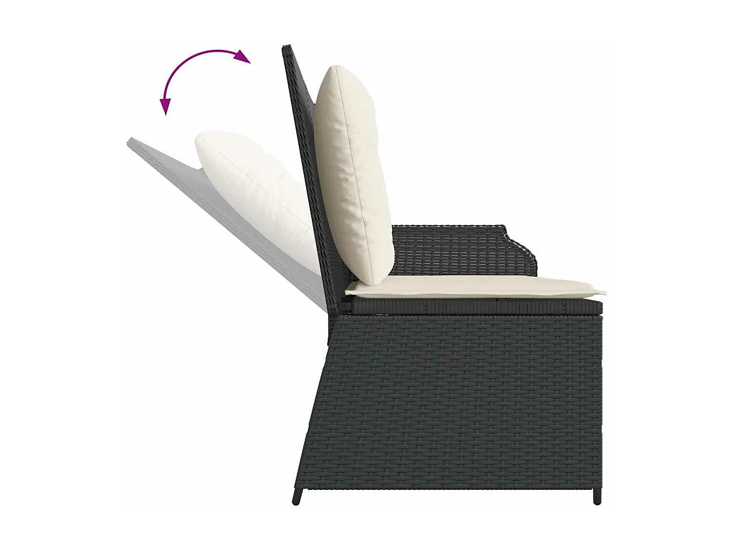 Banco de jardim reclinável com almofadões vime PE preto