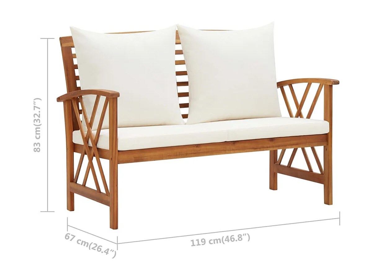 Banc de jardin avec coussins 119 cm Bois solide d'acacia