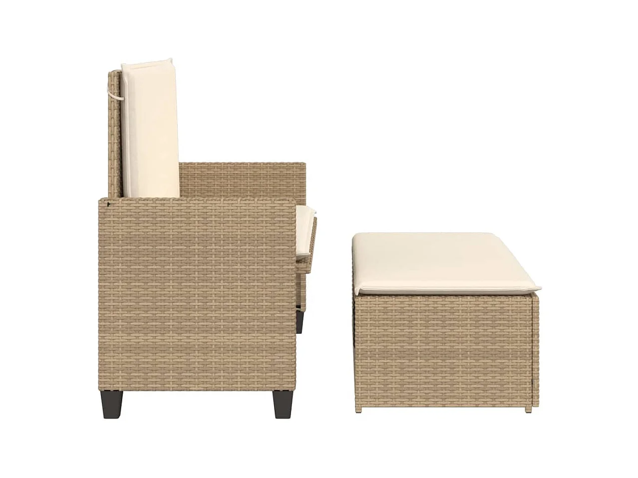 Banc de jardin et coussins et repose-pied beige résine tressée